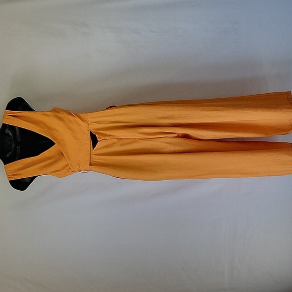Topshop Sleeveless Tie Waist Wide Leg Jumpsuit Apricot Sz 6 - Picture 2 of 14